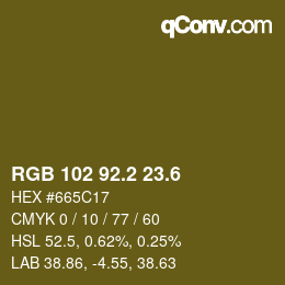 カラーコード: RGB 102 92.2 23.6 | qconv.com
