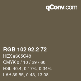 カラーコード: RGB 102 92.2 72 | qconv.com