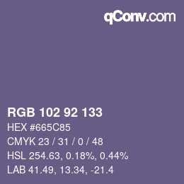 Color code: RGB 102 92 133 | qconv.com