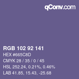 カラーコード: RGB 102 92 141 | qconv.com