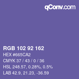 カラーコード: RGB 102 92 162 | qconv.com