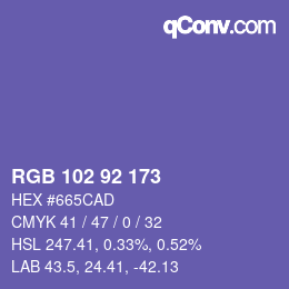 Color code: RGB 102 92 173 | qconv.com