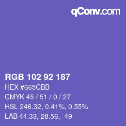 カラーコード: RGB 102 92 187 | qconv.com