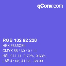 カラーコード: RGB 102 92 228 | qconv.com