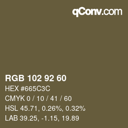 颜色代码: RGB 102 92 60 | qconv.com