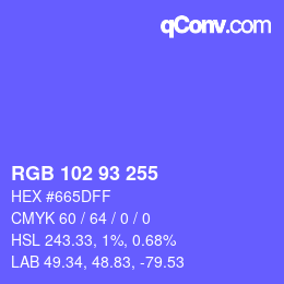 Color code: RGB 102 93 255 | qconv.com