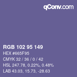 Farbcode: RGB 102 95 149 | qconv.com