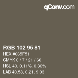 Color code: RGB 102 95 81 | qconv.com