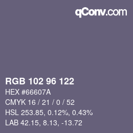 Farbcode: RGB 102 96 122 | qconv.com