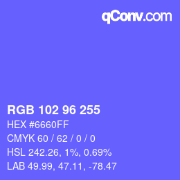 Color code: RGB 102 96 255 | qconv.com