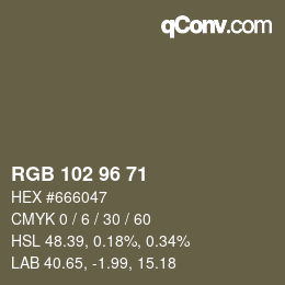 Color code: RGB 102 96 71 | qconv.com