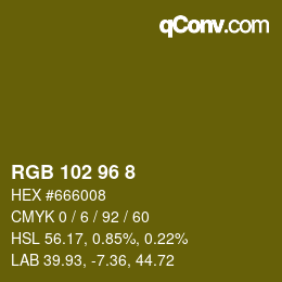 Color code: RGB 102 96 8 | qconv.com