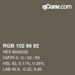 Color code: RGB 102 96 82 | qconv.com