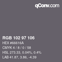Color code: RGB 102 97 106 | qconv.com