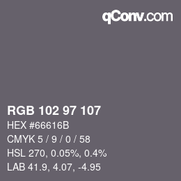 Color code: RGB 102 97 107 | qconv.com