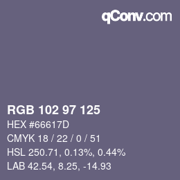 Color code: RGB 102 97 125 | qconv.com