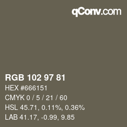 Color code: RGB 102 97 81 | qconv.com