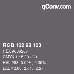 Color code: RGB 102 98 103 | qconv.com