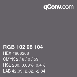 Color code: RGB 102 98 104 | qconv.com