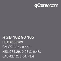 カラーコード: RGB 102 98 105 | qconv.com