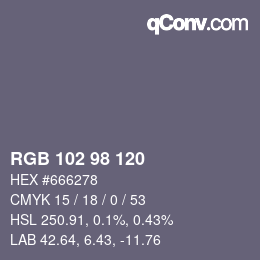 Color code: RGB 102 98 120 | qconv.com