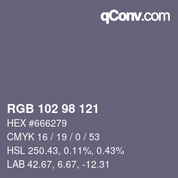 Color code: RGB 102 98 121 | qconv.com