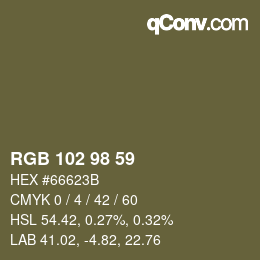 Color code: RGB 102 98 59 | qconv.com