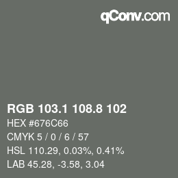 Color code: RGB 103.1 108.8 102 | qconv.com
