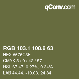 Color code: RGB 103.1 108.8 63 | qconv.com