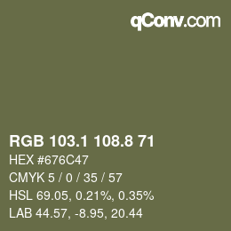 Color code: RGB 103.1 108.8 71 | qconv.com