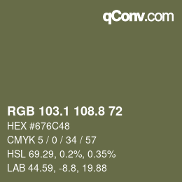 Farbcode: RGB 103.1 108.8 72 | qconv.com