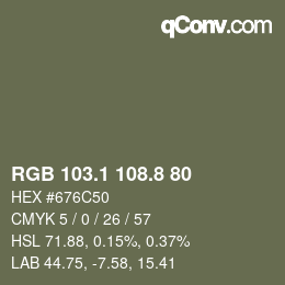 Color code: RGB 103.1 108.8 80 | qconv.com