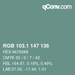 Color code: RGB 103.1 147 136 | qconv.com