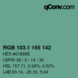 カラーコード: RGB 103.1 165 142 | qconv.com