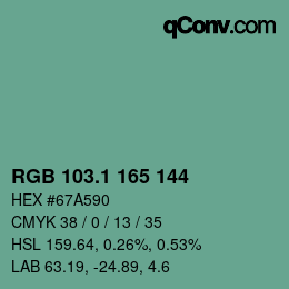 カラーコード: RGB 103.1 165 144 | qconv.com