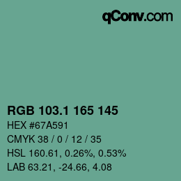 カラーコード: RGB 103.1 165 145 | qconv.com