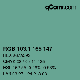 カラーコード: RGB 103.1 165 147 | qconv.com