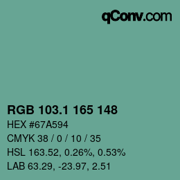 カラーコード: RGB 103.1 165 148 | qconv.com