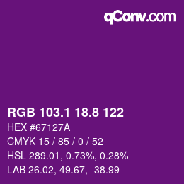 カラーコード: RGB 103.1 18.8 122 | qconv.com