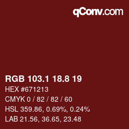 Color code: RGB 103.1 18.8 19 | qconv.com