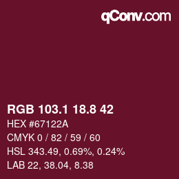 カラーコード: RGB 103.1 18.8 42 | qconv.com