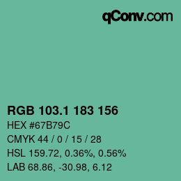 カラーコード: RGB 103.1 183 156 | qconv.com