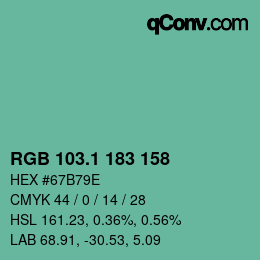 カラーコード: RGB 103.1 183 158 | qconv.com