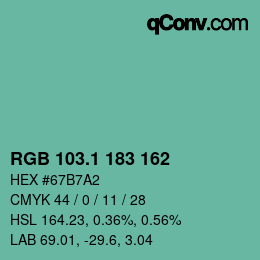 カラーコード: RGB 103.1 183 162 | qconv.com