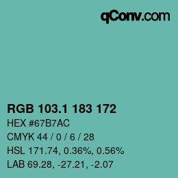カラーコード: RGB 103.1 183 172 | qconv.com