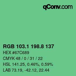 カラーコード: RGB 103.1 198.8 137 | qconv.com