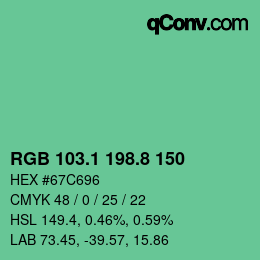 カラーコード: RGB 103.1 198.8 150 | qconv.com