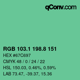 カラーコード: RGB 103.1 198.8 151 | qconv.com