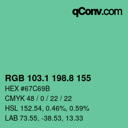 カラーコード: RGB 103.1 198.8 155 | qconv.com
