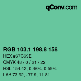 カラーコード: RGB 103.1 198.8 158 | qconv.com
